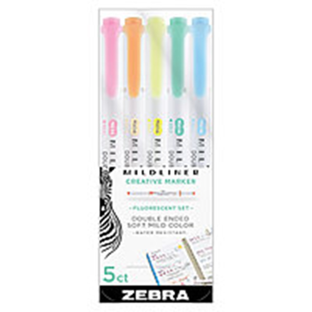 Zebra, Highlighters, Art & School, Mildliner, Double ended, Fluorescent, 5 pack, 332535